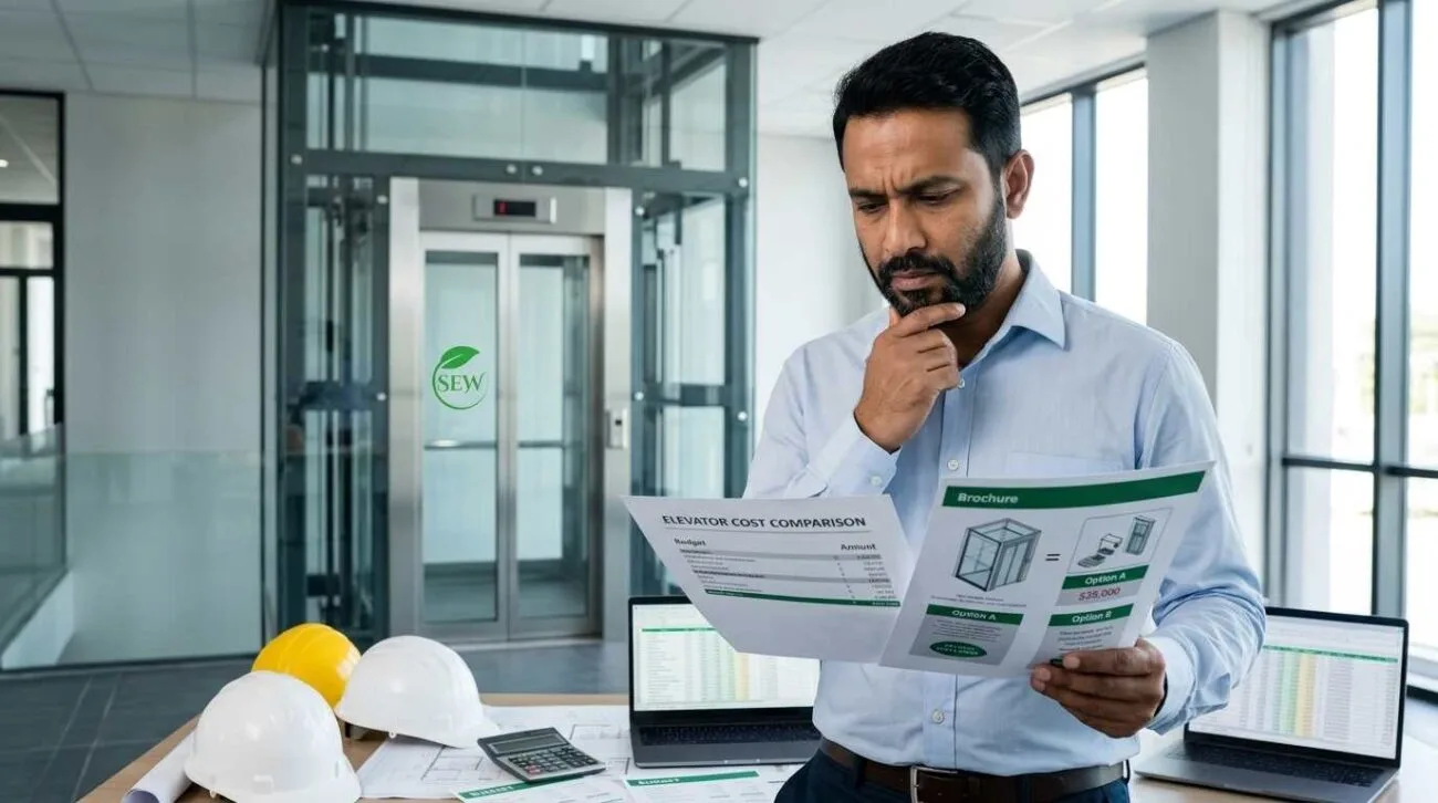 Dhaka Lift Cost 2026: Complete Guide To Save Your Money 1 Engineer Reviewing Lift Pricing Documents For Dhaka Lift Cost 2026 In Modern Office With Elevator System