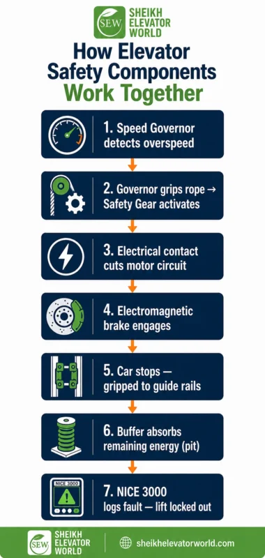 How elevator safety components work together infograph