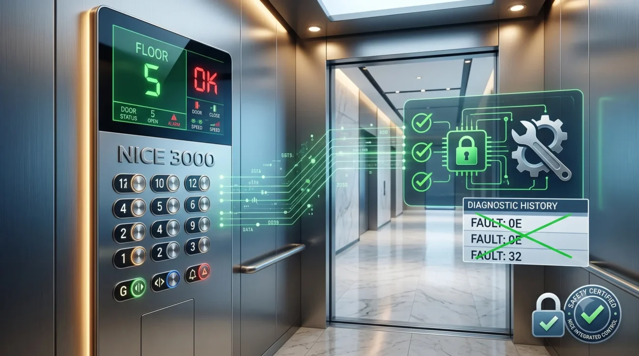 Nice 3000 Elevator Control Panel Shown In A Modern Lift System With Digital Control Wiring.