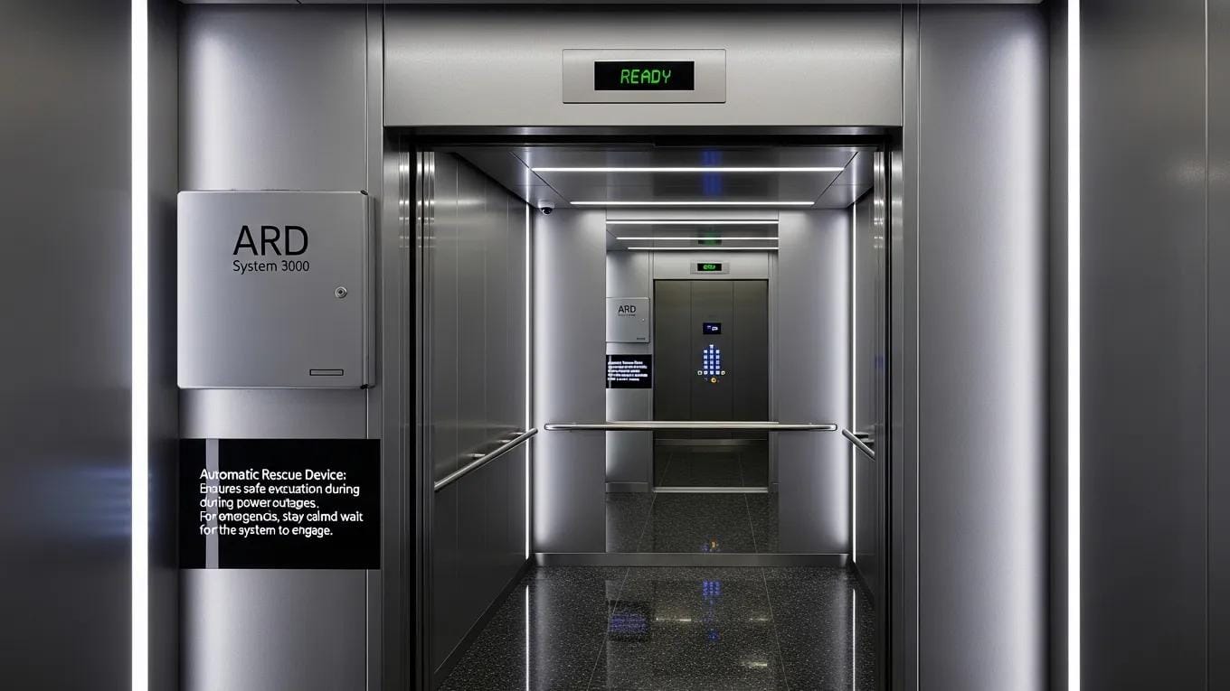 what is ard in elevator diagram showing automatic rescue device function in modern lift safety system during power failure