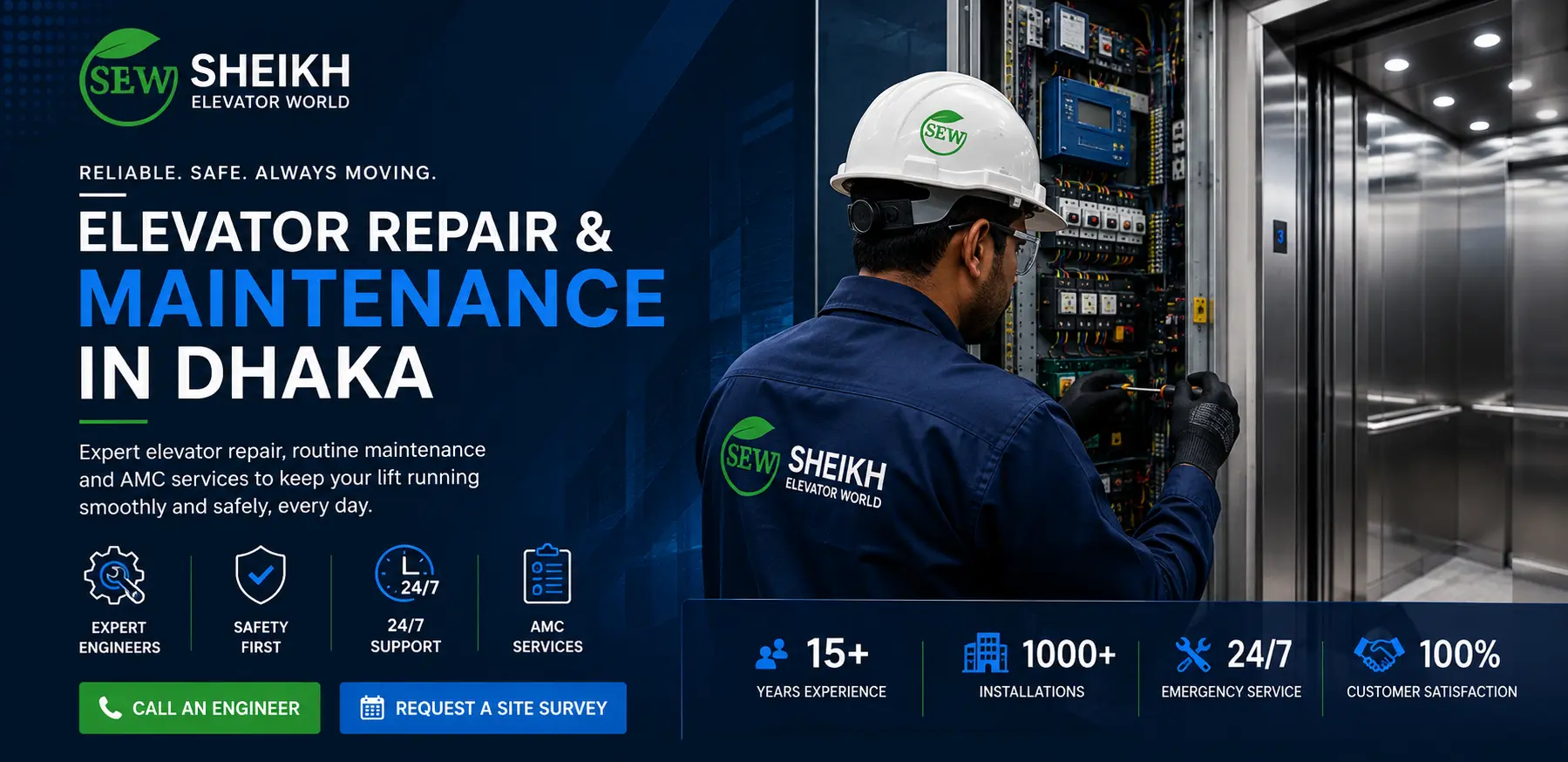 Elevator Repair And Maintenance Technician Servicing Lift Control System In Dhaka